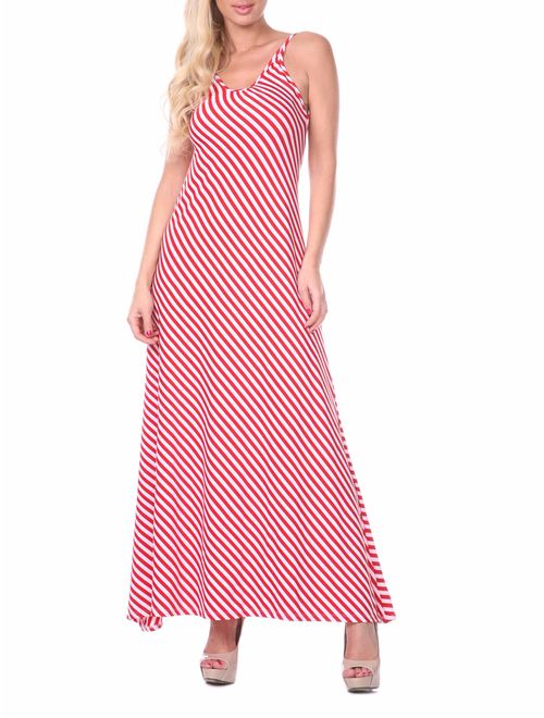 White Mark Women's Backless Striped Maxi Dress