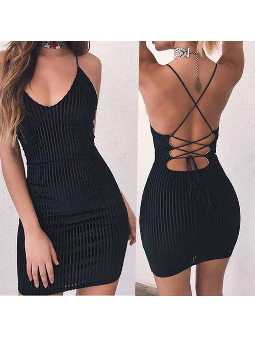 Womens Sexy Sleeveless Harness Dress Backless Ladies Fashion Slim Dress