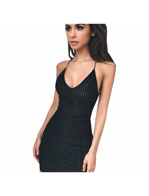 Womens Sexy Sleeveless Harness Dress Backless Ladies Fashion Slim Dress