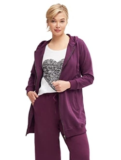 Ellos Women's Plus Size Long Zip Front Hoodie | French Terry | Oversized Lightweight Jacket