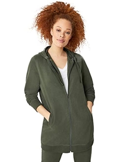 Ellos Women's Plus Size Long Zip Front Hoodie | French Terry | Oversized Lightweight Jacket