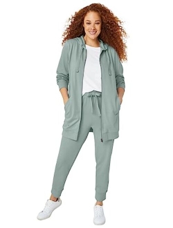 Ellos Women's Plus Size Long Zip Front Hoodie | French Terry | Oversized Lightweight Jacket