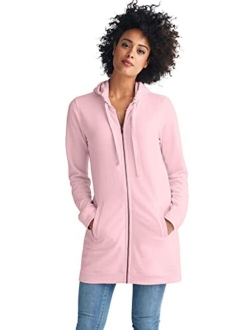 Ellos Women's Plus Size Long Zip Front Hoodie | French Terry | Oversized Lightweight Jacket