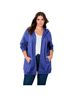 Ellos Women's Plus Size Long Zip Front Hoodie | French Terry | Oversized Lightweight Jacket