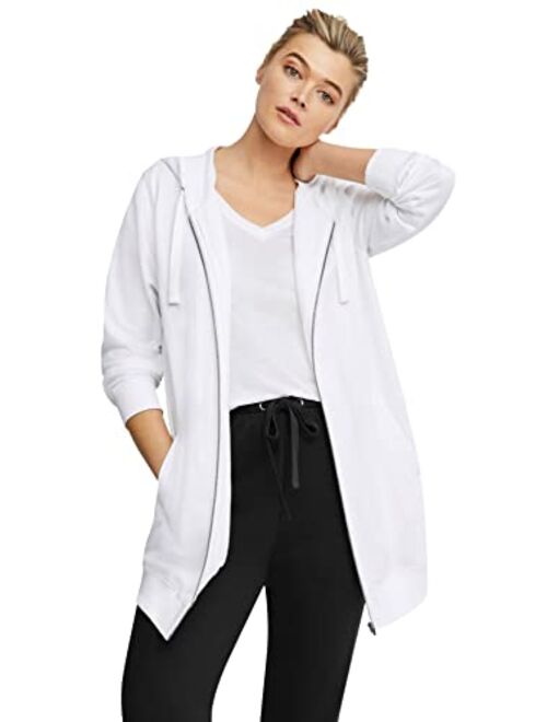 Ellos Women's Plus Size Long Zip Front Hoodie | French Terry | Oversized Lightweight Jacket