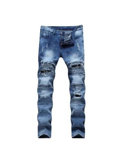 Liuhond Skinny Slim Fashion Men's Ripped Straight Holes Hip Hop Biker Stretchy Jeans