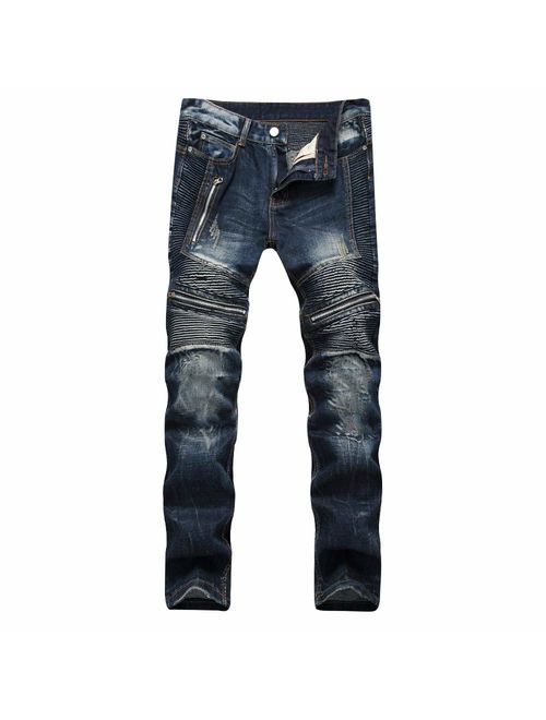 Liuhond Skinny Slim Fashion Men's Ripped Straight Holes Hip Hop Biker Stretchy Jeans