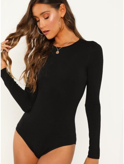 Shein Solid Long Sleeve Scoop Neck Bodysuit