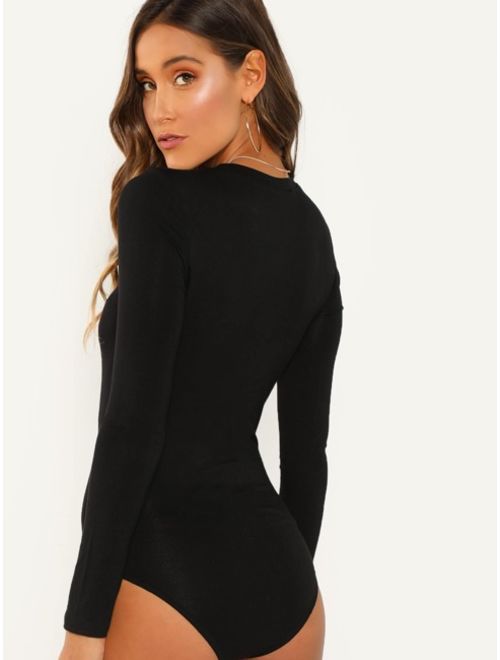 Shein Solid Long Sleeve Scoop Neck Bodysuit