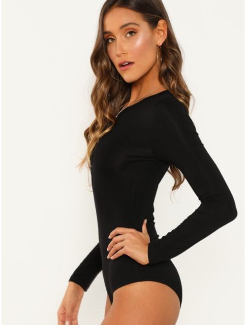 Shein Solid Long Sleeve Scoop Neck Bodysuit