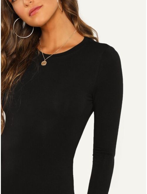 Shein Solid Long Sleeve Scoop Neck Bodysuit