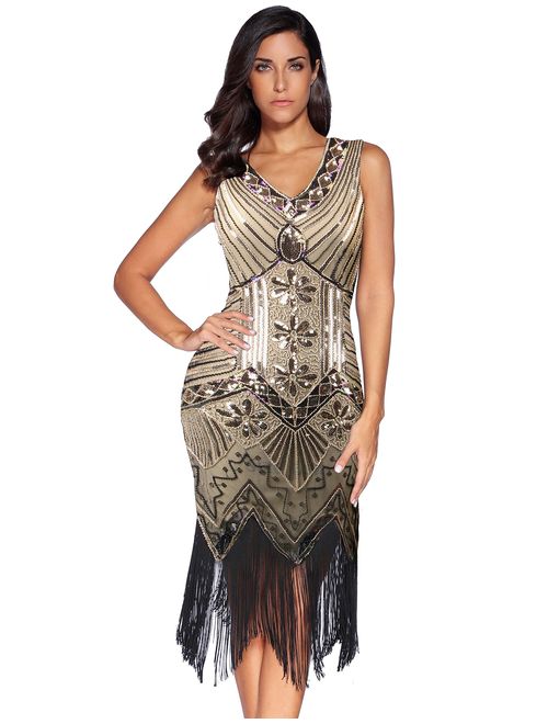 meilun 1920s Sequined Vintage Dress Beaded Gatsby Flapper Evening Dress Prom