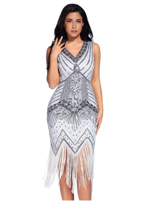 meilun 1920s Sequined Vintage Dress Beaded Gatsby Flapper Evening Dress Prom