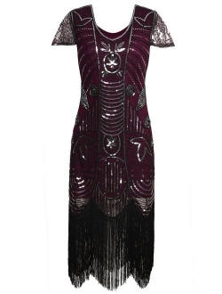 Vijiv 1920s Gatsby Flapper Dresses with Sleeves Sequin Art Deco Cocktail Dress