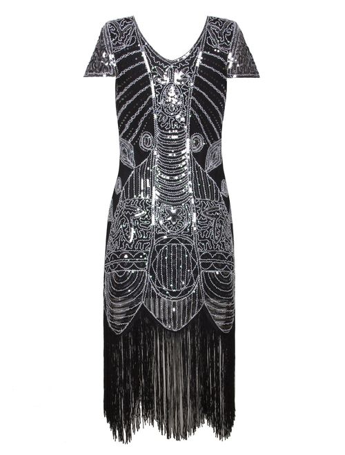 Buy Vijiv 1920s Gatsby Flapper Dresses with Sleeves Sequin Art Deco ...