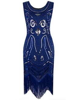 VIJIV Women's 1920's Vintage Gatsby Bead Sequin Art Nouveau Deco Flapper Dress