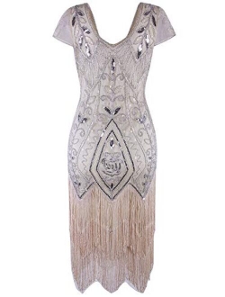 VIJIV Women's 1920's Vintage Gatsby Bead Sequin Art Nouveau Deco Flapper Dress