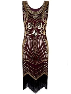 VIJIV Women's 1920's Vintage Gatsby Bead Sequin Art Nouveau Deco Flapper Dress