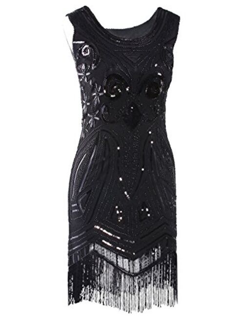 VIJIV Women's 1920's Vintage Gatsby Bead Sequin Art Nouveau Deco Flapper Dress