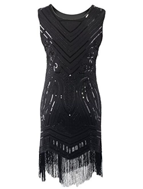 VIJIV Women's 1920's Vintage Gatsby Bead Sequin Art Nouveau Deco Flapper Dress