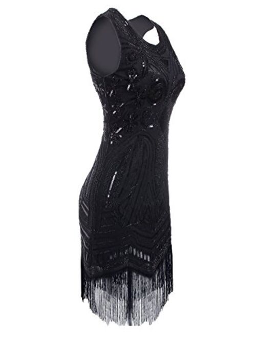 VIJIV Women's 1920's Vintage Gatsby Bead Sequin Art Nouveau Deco Flapper Dress