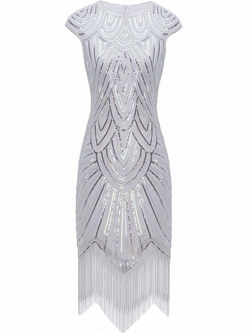 FAIRY COUPLE 1920s Sequined Embellished Tassels Hem Flapper Dress D20S002