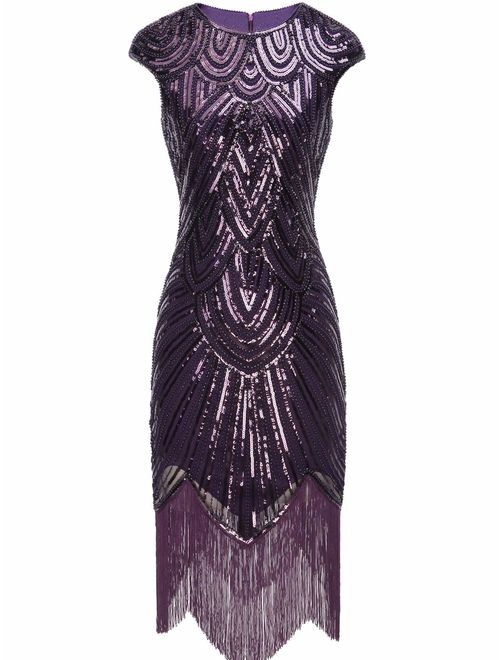 FAIRY COUPLE 1920s Sequined Embellished Tassels Hem Flapper Dress D20S002