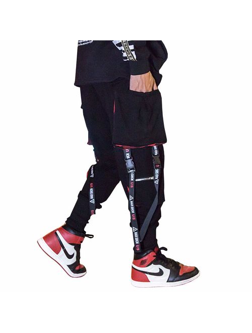 Astellarie Mens Punk Cargo Pants Hip-hop Jogger Patchwork Popular Baggy Teachwear Pants