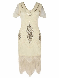 kayamiya Women's Flapper Dresses 1920s Sequins Art Deco Gatsby Cocktail Embellished Dress with Sleeve