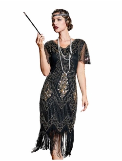 kayamiya Women's Flapper Dresses 1920s Sequins Art Deco Gatsby Cocktail Embellished Dress with Sleeve