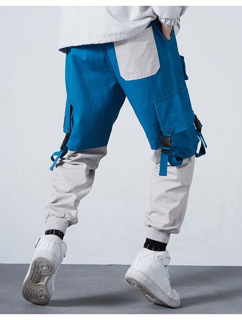 LifeHe Men's Hip Hop Patchwork Side Pockets Cargo Harem Joggers Casual Streetwear Pants