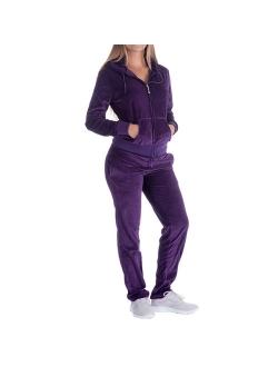 Women's 2 Piece Outfits Velvet Zip Hoodie Sweatshirt & Sweatpants Sweatsuits and Velour Tracksuit Sets Jogging Suit