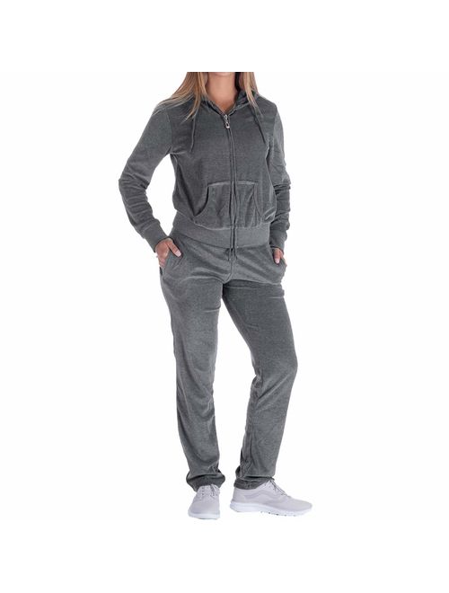 Women's 2 Piece Outfits Velvet Zip Hoodie Sweatshirt & Sweatpants Sweatsuits and Velour Tracksuit Sets Jogging Suit