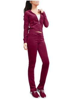 NE PEOPLE Womens Casual Basic Velour Zip Up Hoodie Sweatsuit Tracksuit Set S-3XL