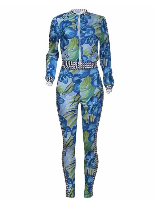 ThusFar Women's Hawaii Floral 2 Piece Set Tracksuit Sports Joggers Jacket Suit