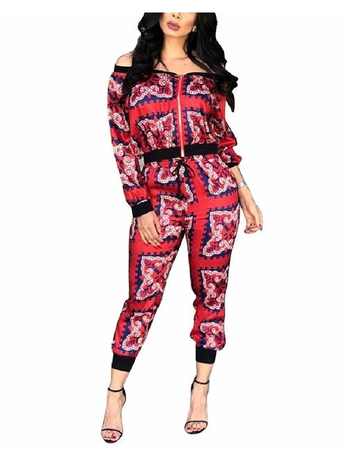 ThusFar Women's Hawaii Floral 2 Piece Set Tracksuit Sports Joggers Jacket Suit