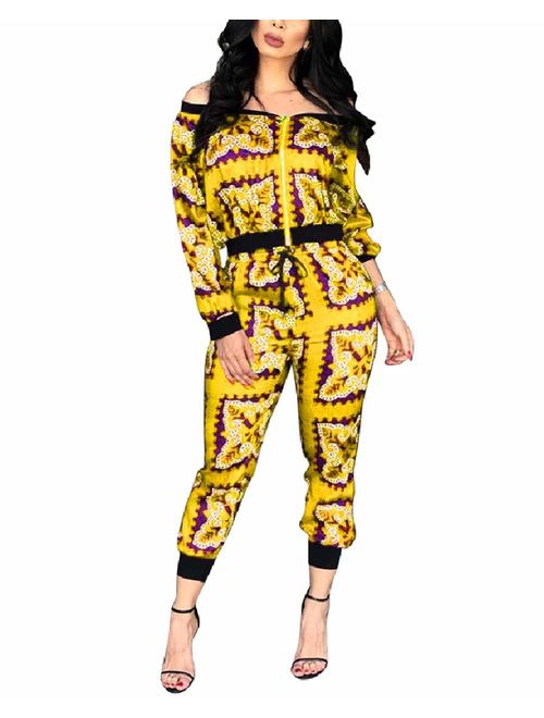 ThusFar Women's Hawaii Floral 2 Piece Set Tracksuit Sports Joggers Jacket Suit