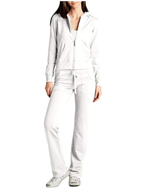 NE PEOPLE Womens Casual Basic Terry Zip Up Hoodie Sweatsuit Tracksuit Set S-3XL