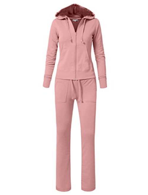 NE PEOPLE Womens Casual Basic Terry Zip Up Hoodie Sweatsuit Tracksuit Set S-3XL