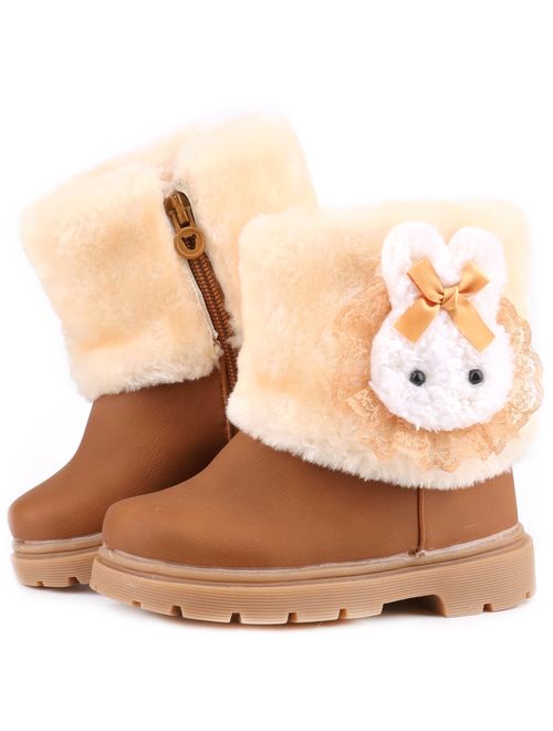 Femizee Baby Girls Infant Toddler Winter Fur Shoes Rabbit Snow Boots Booties(Toddler/Little Kid)