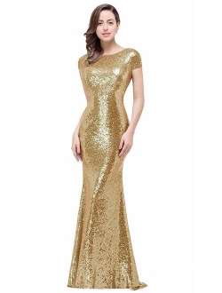 MisShow Women Sequins Prom Bridesmaid Dress Glitter Rose Gold Long Evening Gowns Formal