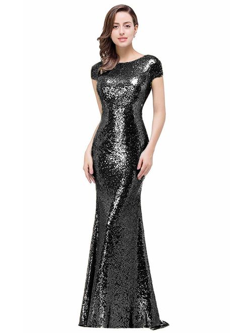 MisShow Women Sequins Prom Bridesmaid Dress Glitter Rose Gold Long Evening Gowns Formal