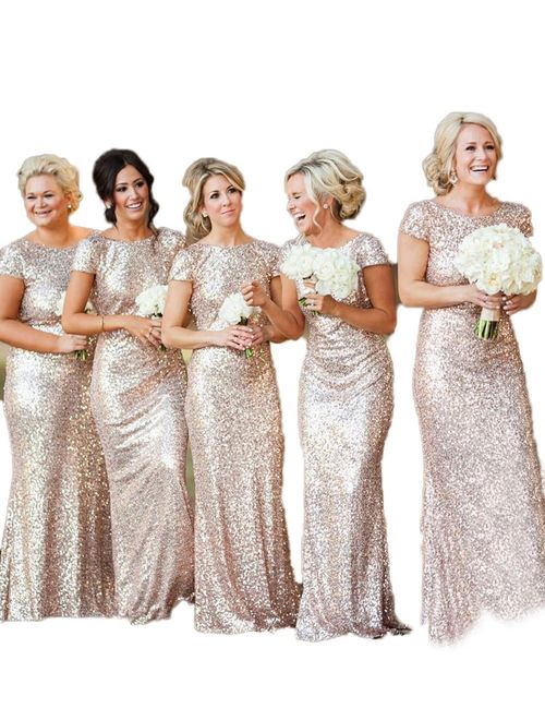 MisShow Women Sequins Prom Bridesmaid Dress Glitter Rose Gold Long Evening Gowns Formal