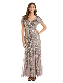 Women's One Piece Short Sleeve Embelished Sequins Gown