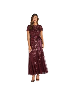 Women's One Piece Short Sleeve Embelished Sequins Gown