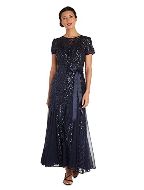 R&M Richards Women's One Piece Short Sleeve Embelished Sequins Gown