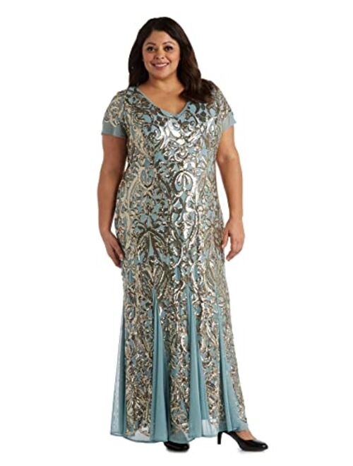 R&M Richards Women's One Piece Short Sleeve Embelished Sequins Gown