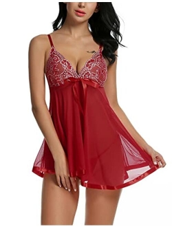 Women's Lingerie Lace Babydoll Strap Chemise Mesh Sleepwear Outfits