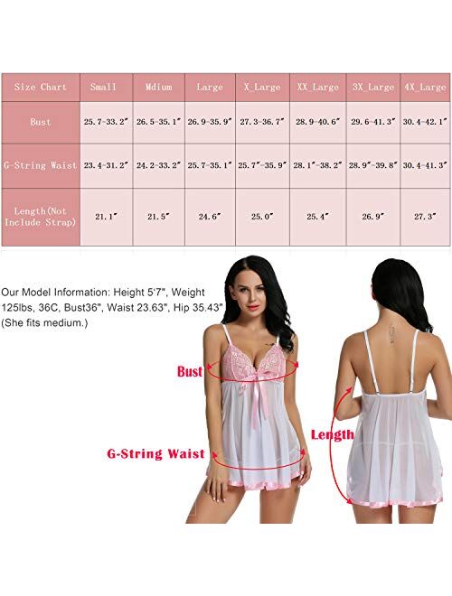 Avidlove Women's Lingerie Lace Babydoll Strap Chemise Mesh Sleepwear Outfits