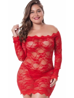 LINGERLOVE Womens Plus Size Sexy Lingerie Chemise Floral Lace Babydoll See Through Bodysuit Lingerie